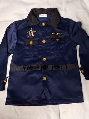 Relibeauty Police Kids Jacket Blue with Black Patch and Yellow Buttons